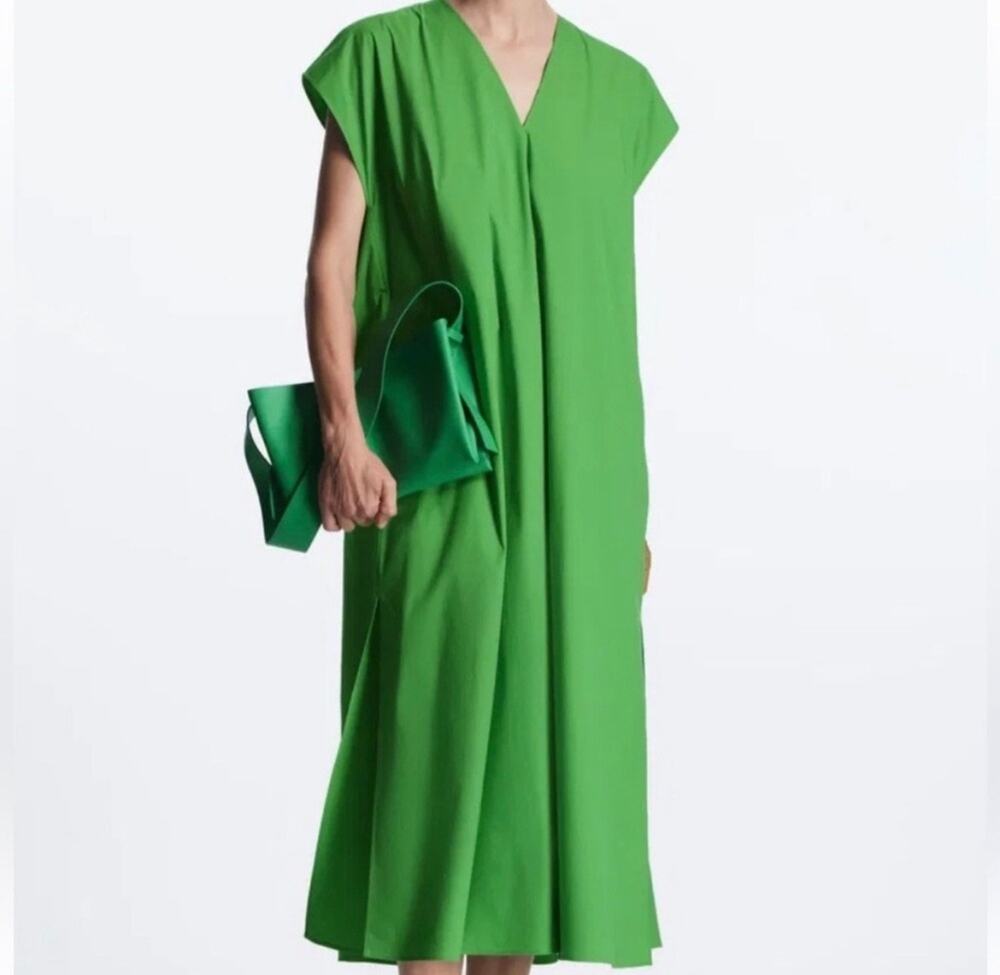 COS Oversized Sleeveless Midi Length Dress V Neck in Green SIZE M